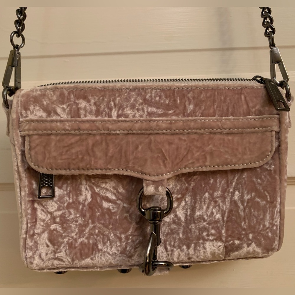 Rebecca Minkoff Mini Mac Velvet Crossbody Bag putty-grey velvet